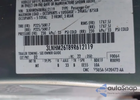 2009 Lincoln Mkz from USA, damaged, VIN 3LNHM26T89R612119